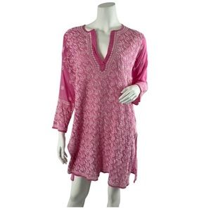 Juliet Dunn Hand Embroidered Pink Kaftan Tunic